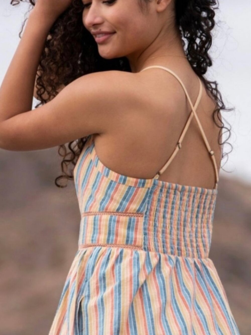 Roxy New Silver Light Striped Maxi Dress Sz M - Picture 2 of 10